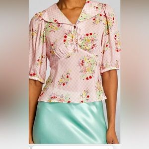 Rixo Warner Floral Tie-Neck Blouse NWT